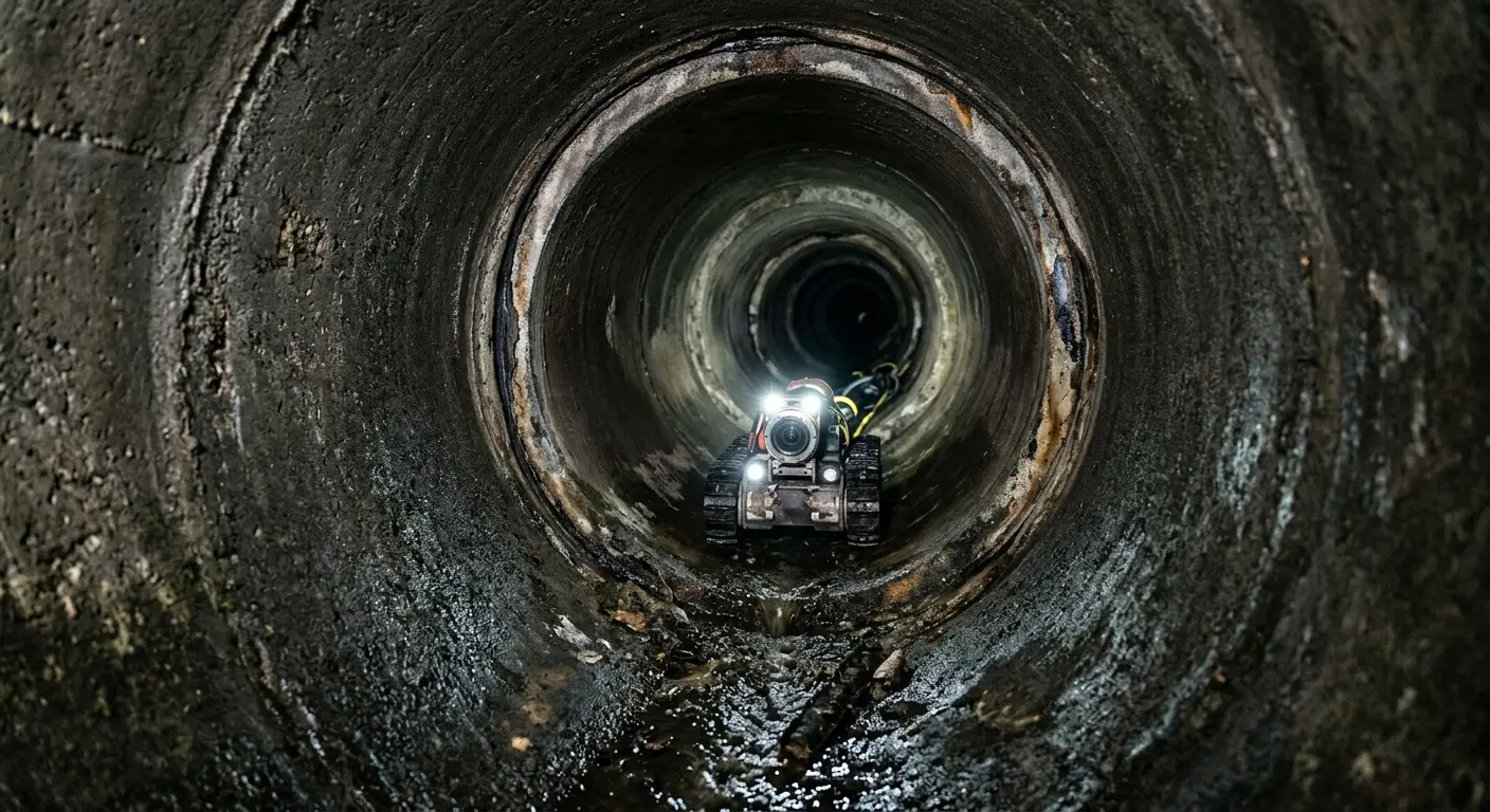 Robotic sewer camera inspecting pipe interior for Drain Snake Service in Huron